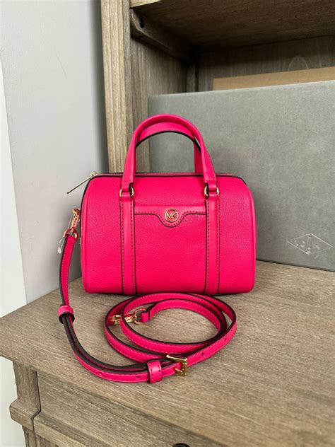 michael kors 35s4gtfc1y|Michael Kors Travel Small Duffle Leather Crossbody Electric Pink.